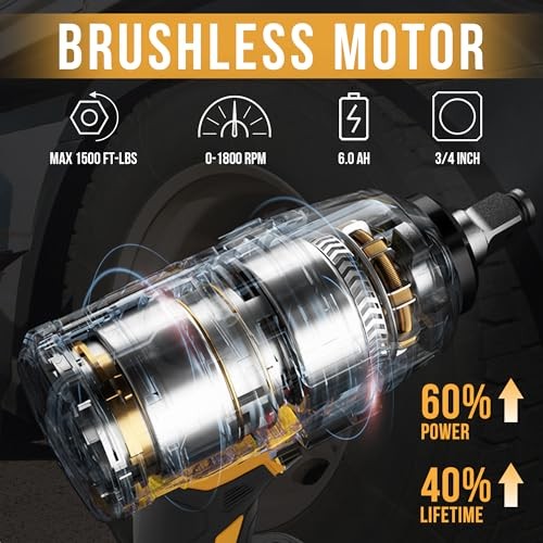 Brushless Impact Gun 1500 Ft lbs 6Ah Battery Charger