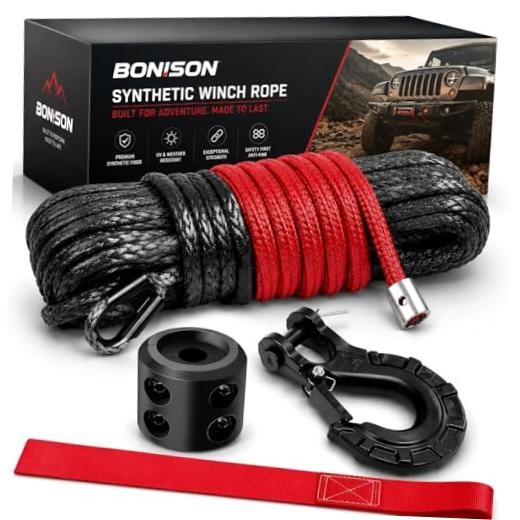 Synthetic Winch Rope Kit – 1/4 » x 50&prime; with 10,000 lbs Synthetic Winch Kit