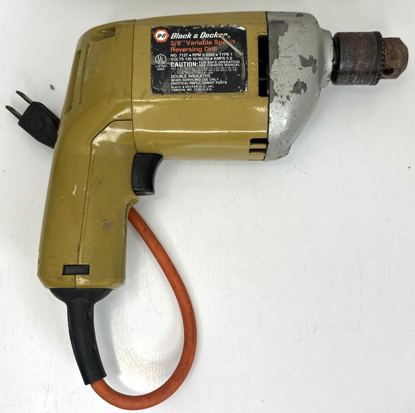 Vintage Black & Decker 7127 3/8in 2500rpm Type 1 Short Cord VSR Drill