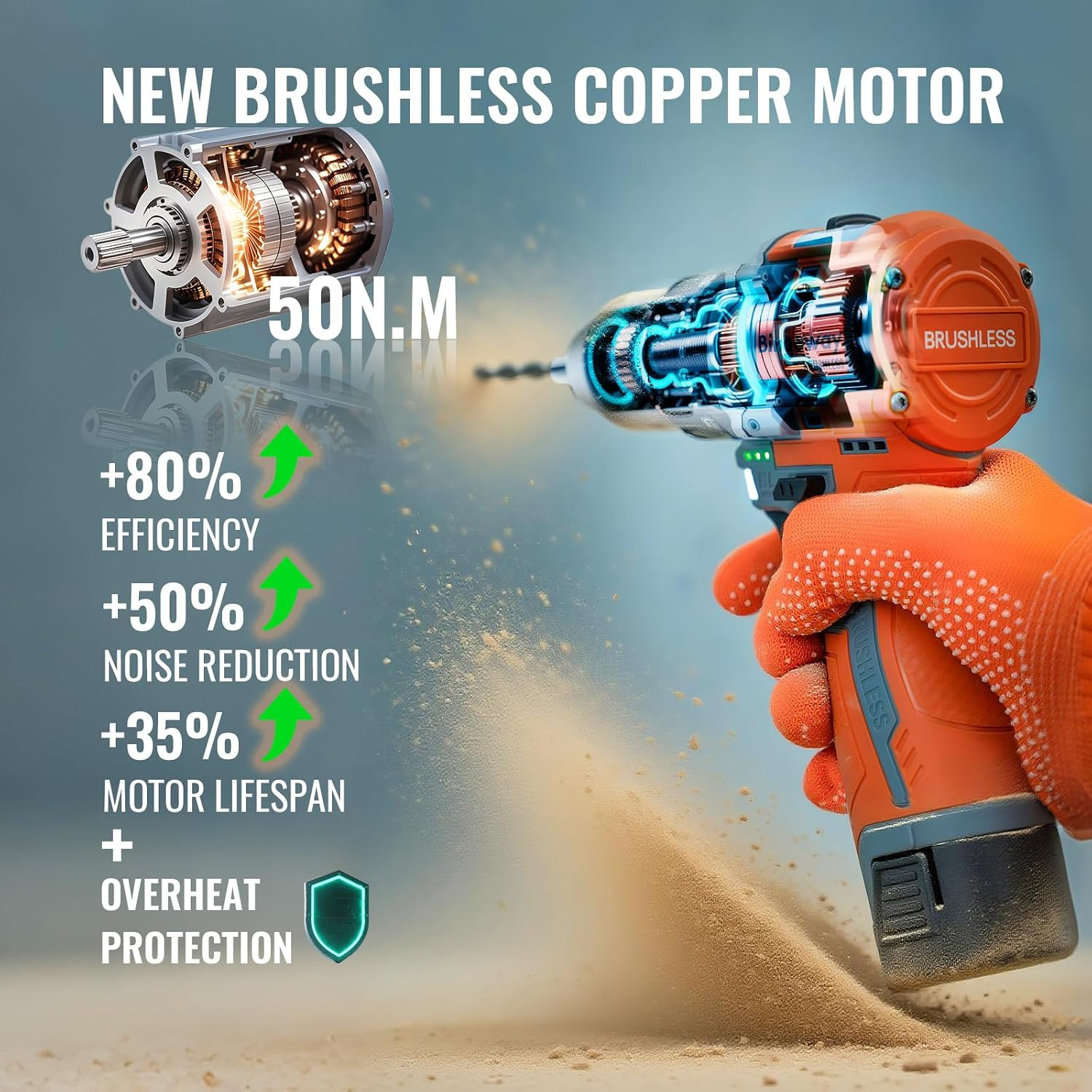 Brushless Cordless Drill Set, 16.8V 4-In-1 Electric Drill Driver with Impact Fun
