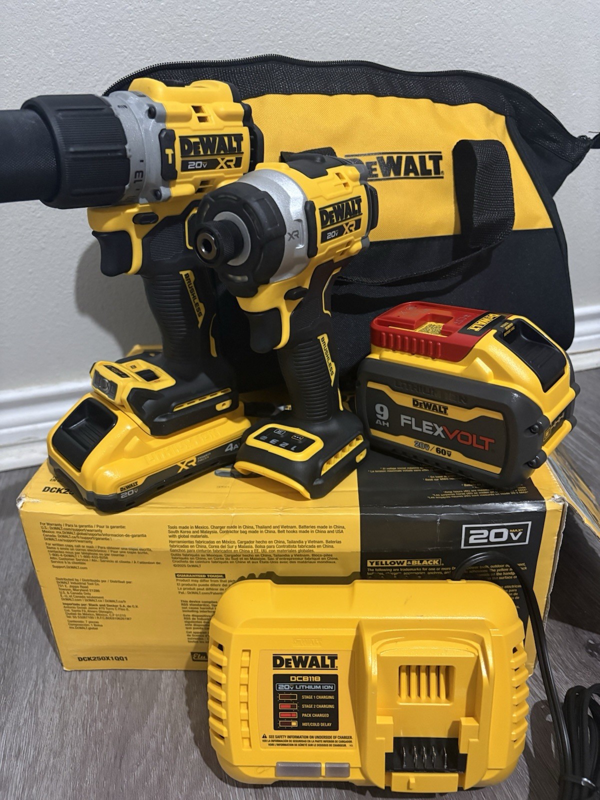 DEWALT 20V XR Brushless Drill & Impact Driver Kit w/ 2 Batteries, Charger, Bag