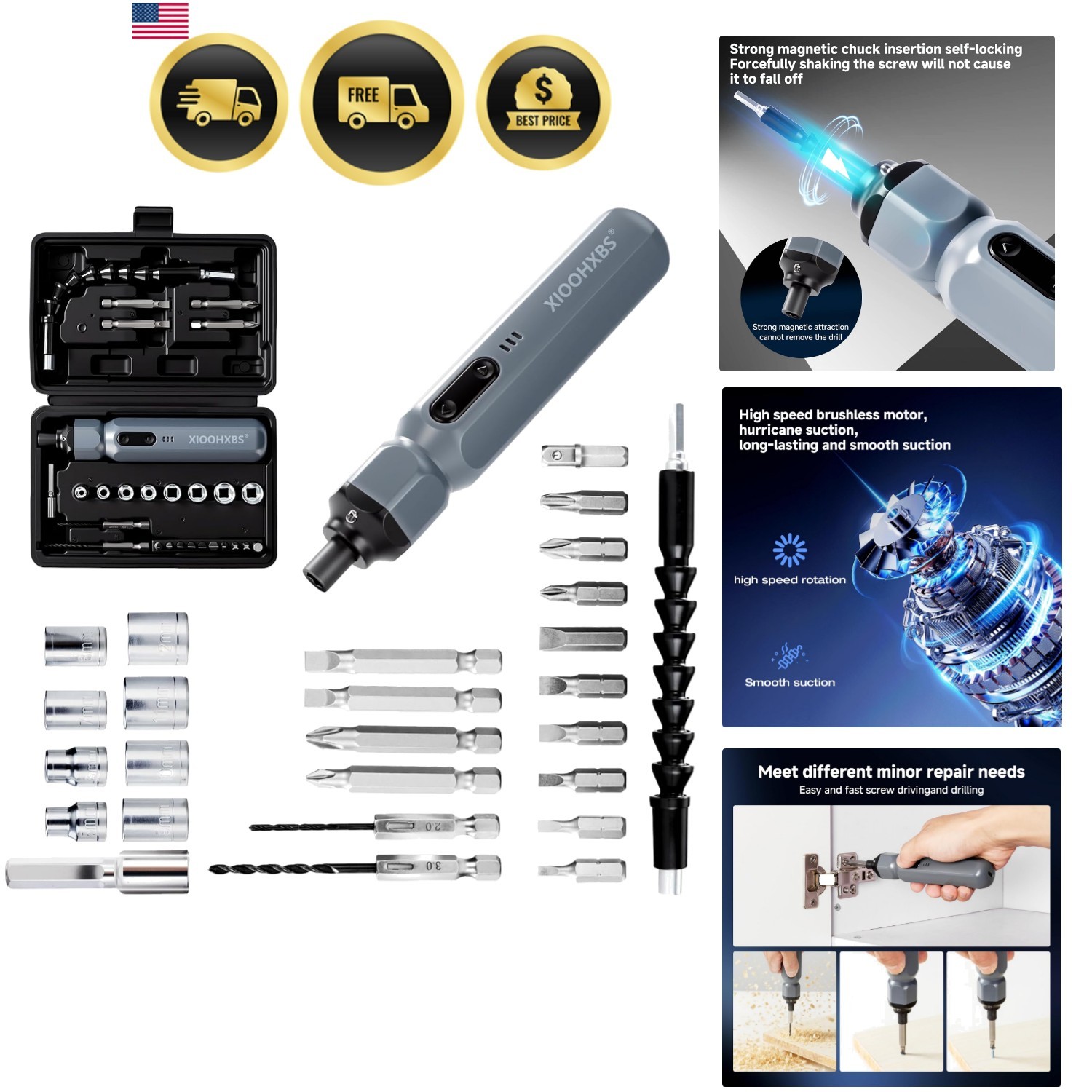 Electric Screwdriver 3.6V Cordless Power Set LED Lights 26 Bits 250 RPM