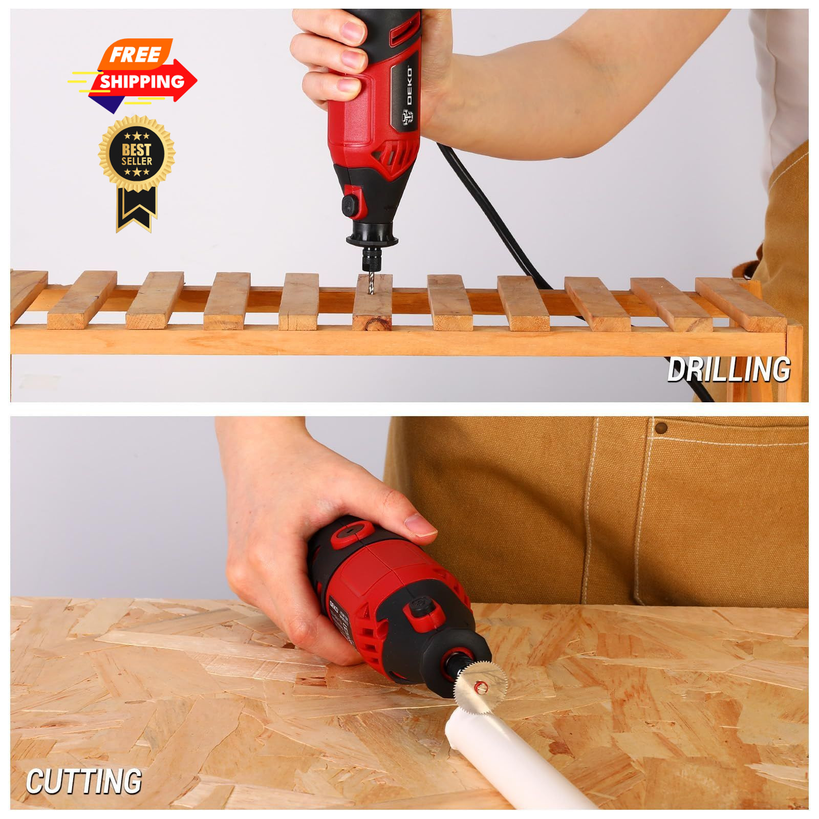DEKOPRO Rotary Tool Kit, 1.5-Amp Corded Power Tools with 42&Prime; Flex Red
