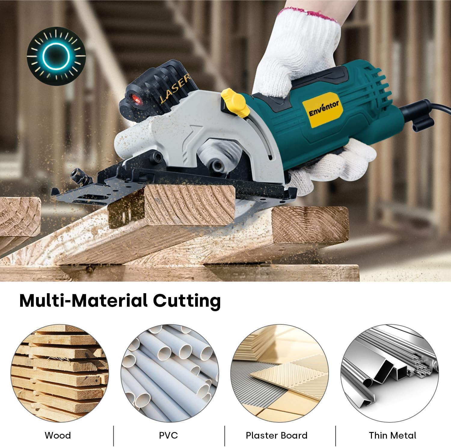 Compact Mini Circular Saw with Laser Guide 4.8A 3 Blades 4000RPM 3 Saw Blades