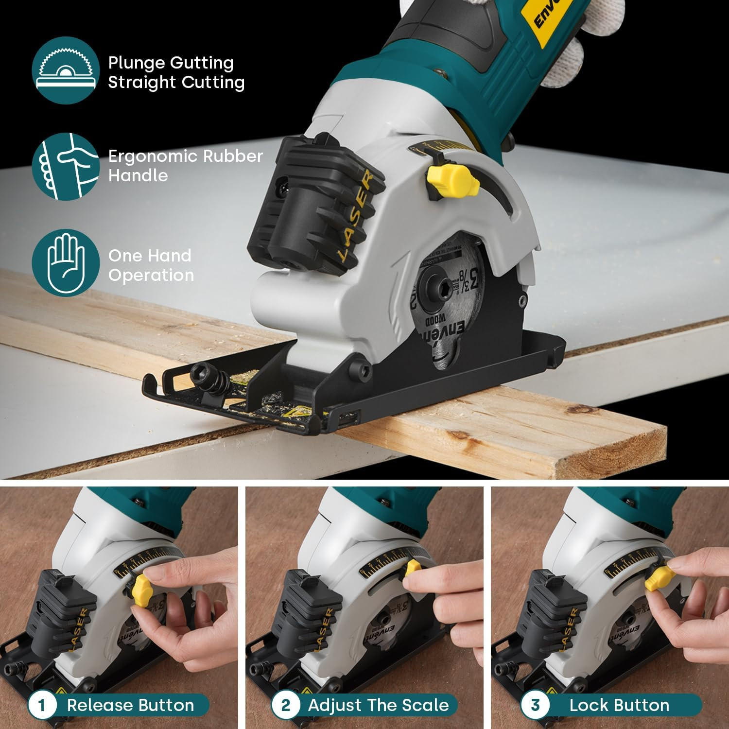 Mini Circular Saw, 4.8A Electric Circular Saws Corded with Laser Guide, 4000RPM,