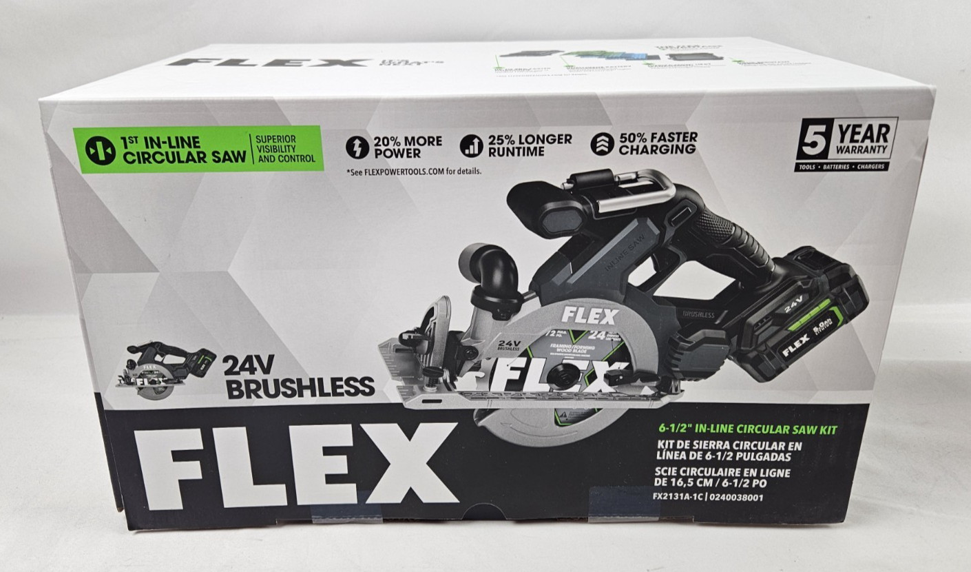 Flex 24V Brushless 6-1/2&Prime; In-Line Circular Saw Kit w/ 5.0Ah Battery & Charger