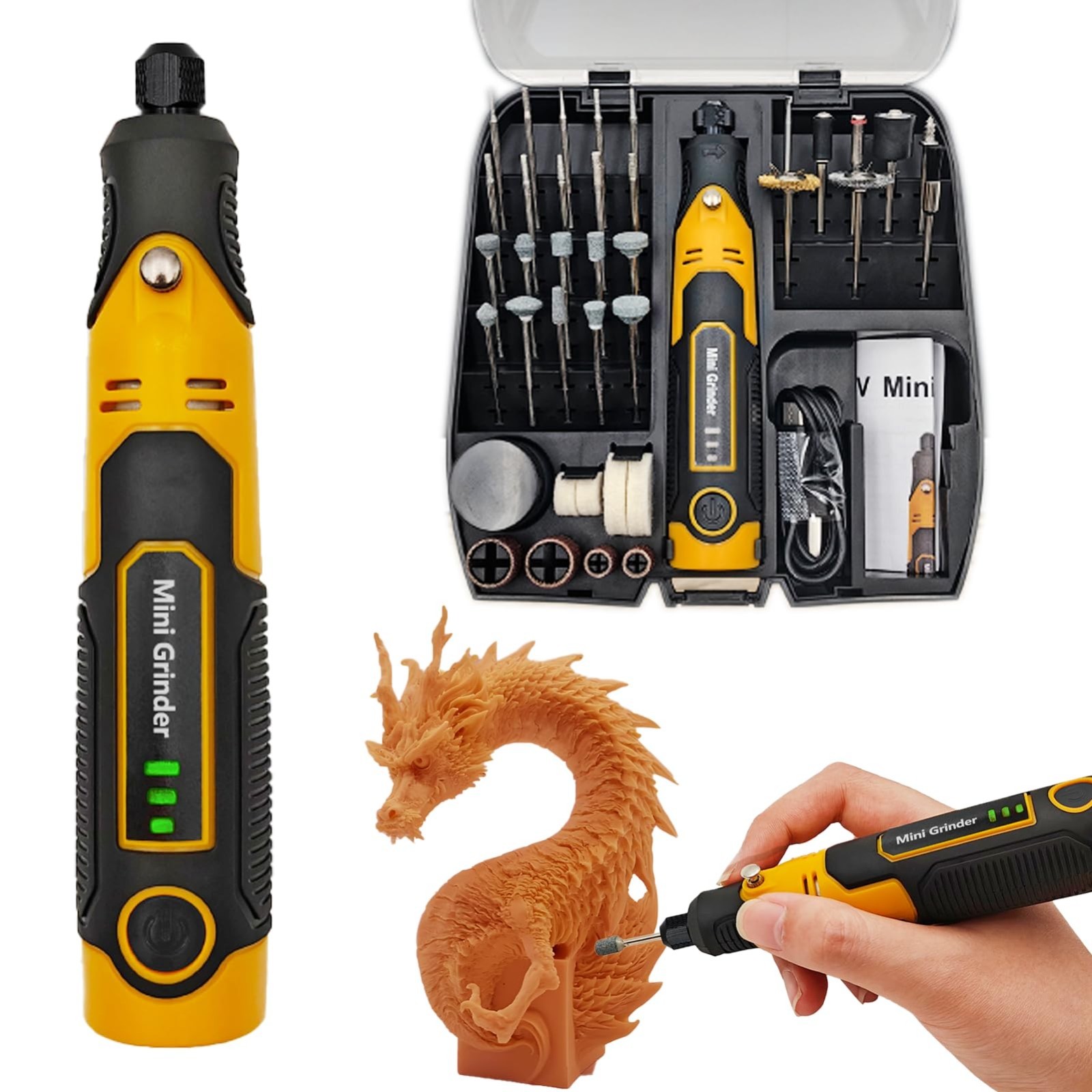 3D Printed Resin Drill Tool Kit – Cordless Rotary Sander with 58 Attachments for