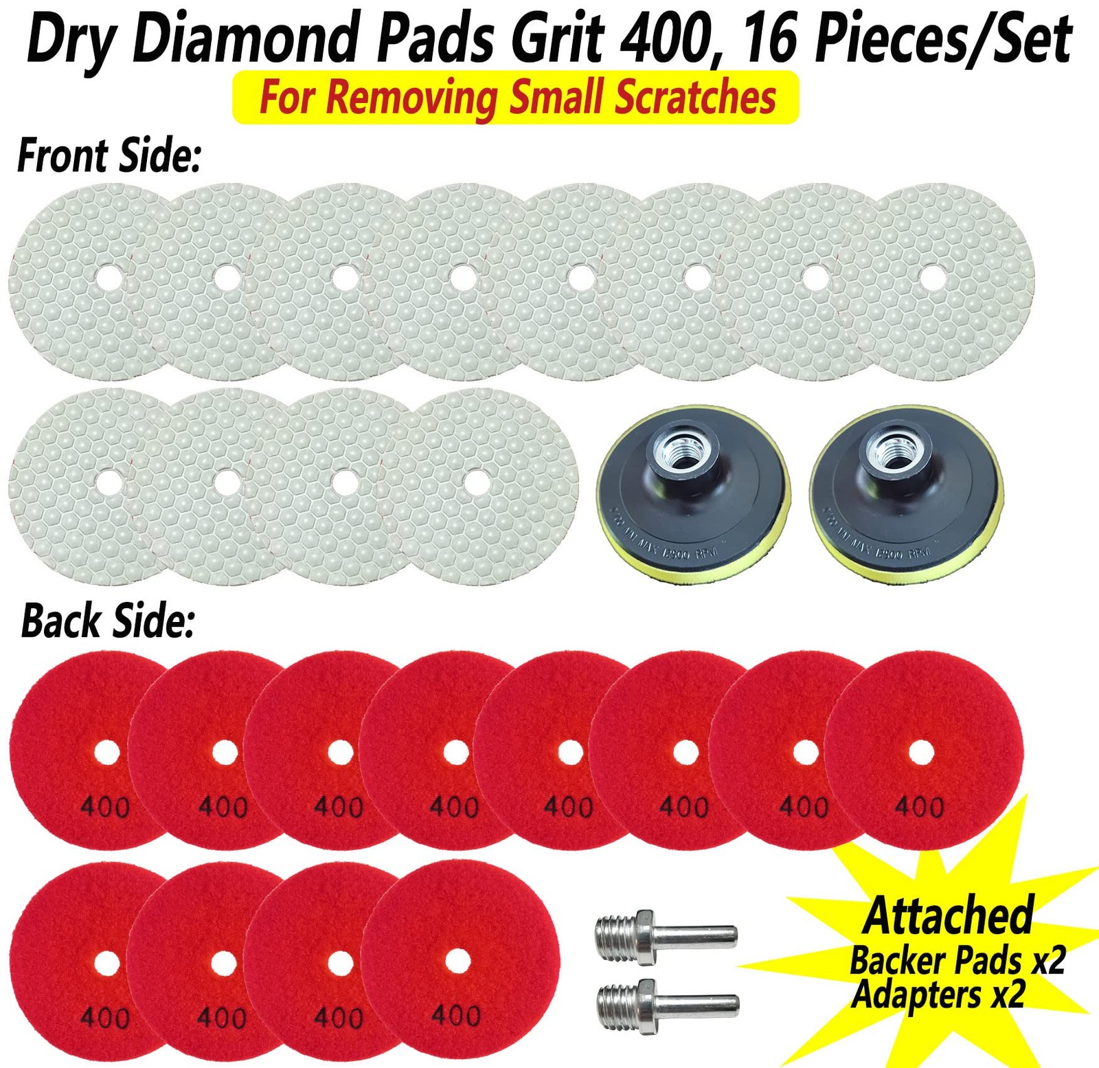 Dry Diamond Polishing Pads 4&Prime; Grit 400 for Granite, Marble, Quartz, Concrete