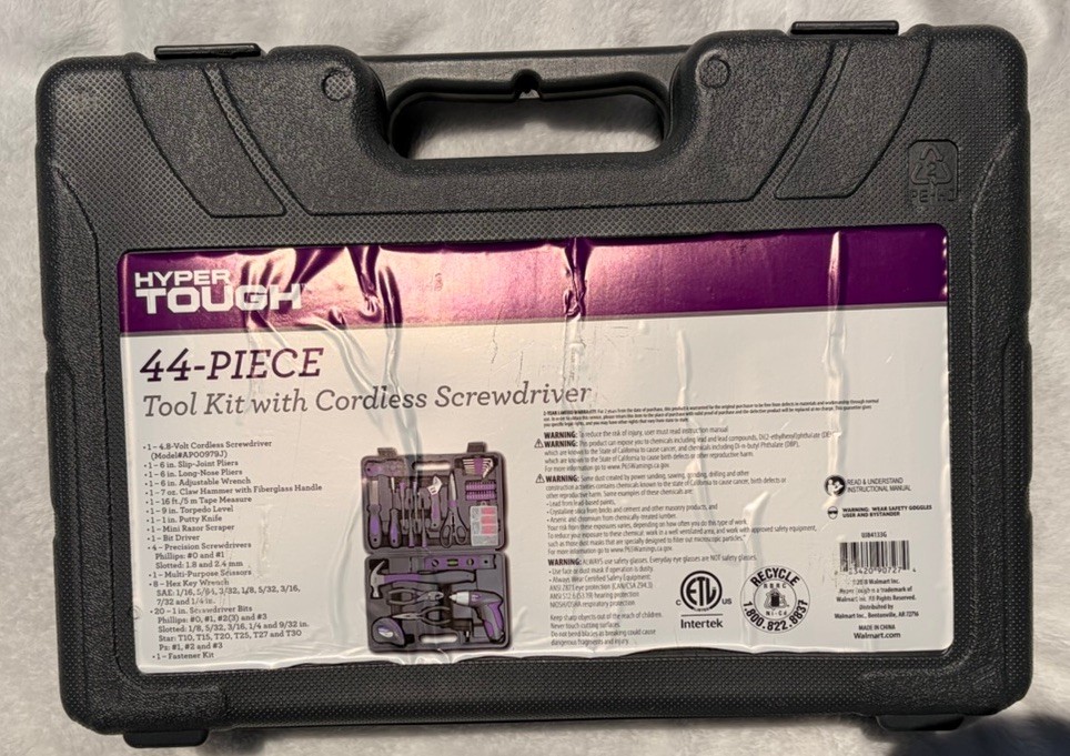 44pc Tool Kit Set – 4V Cordless Screwdriver Drill – Charger – Case Included