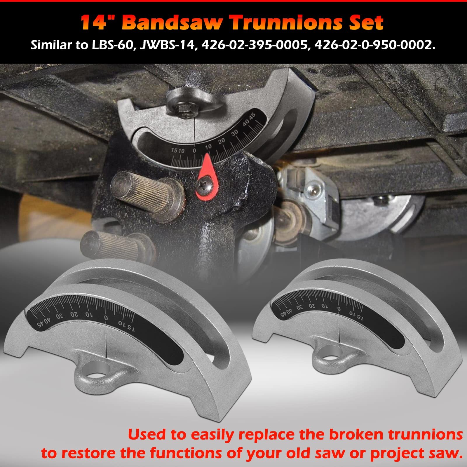 14&Prime; Bandsaw Trunnions with Degree Scale Fits for Most 14-Inch Wood Band…