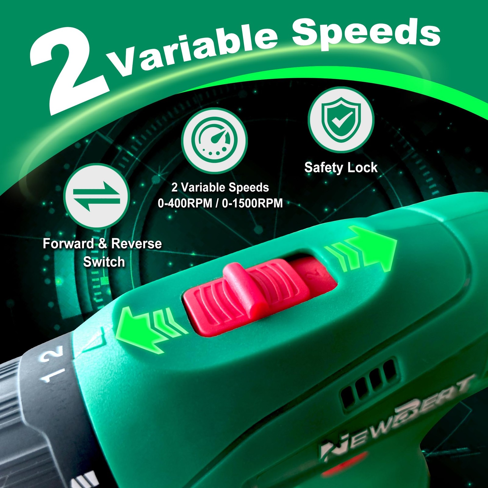 12V Cordless Power Drill Set 2 Batteries 2 Variable Speed 18+1 Torque Home