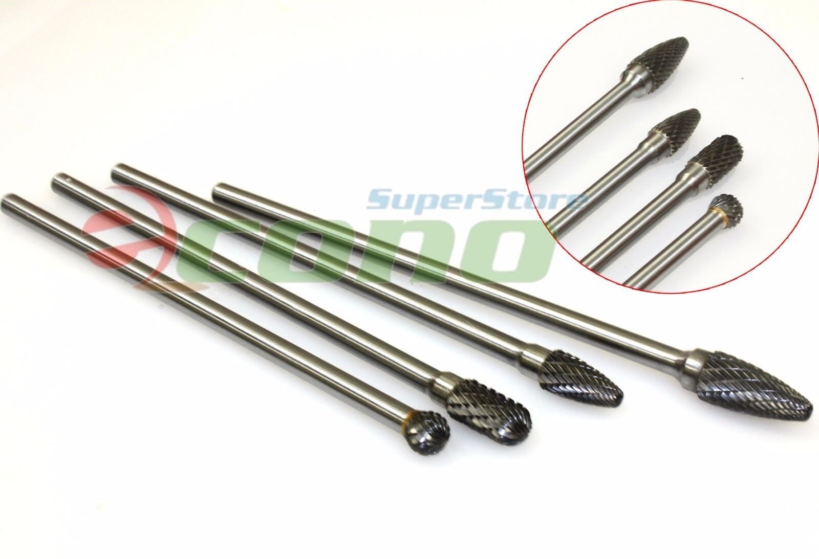 4Pc Long Reach Double Cut Carbide Rotary Burr Set 1/4&Prime; Shank Polishing bits