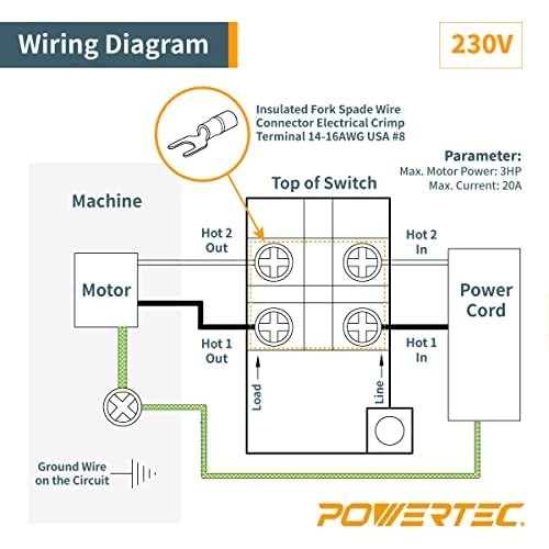 POWERTEC 120/230V Dual Voltage, 28 Amps, On/Off Switch, Single Phase black