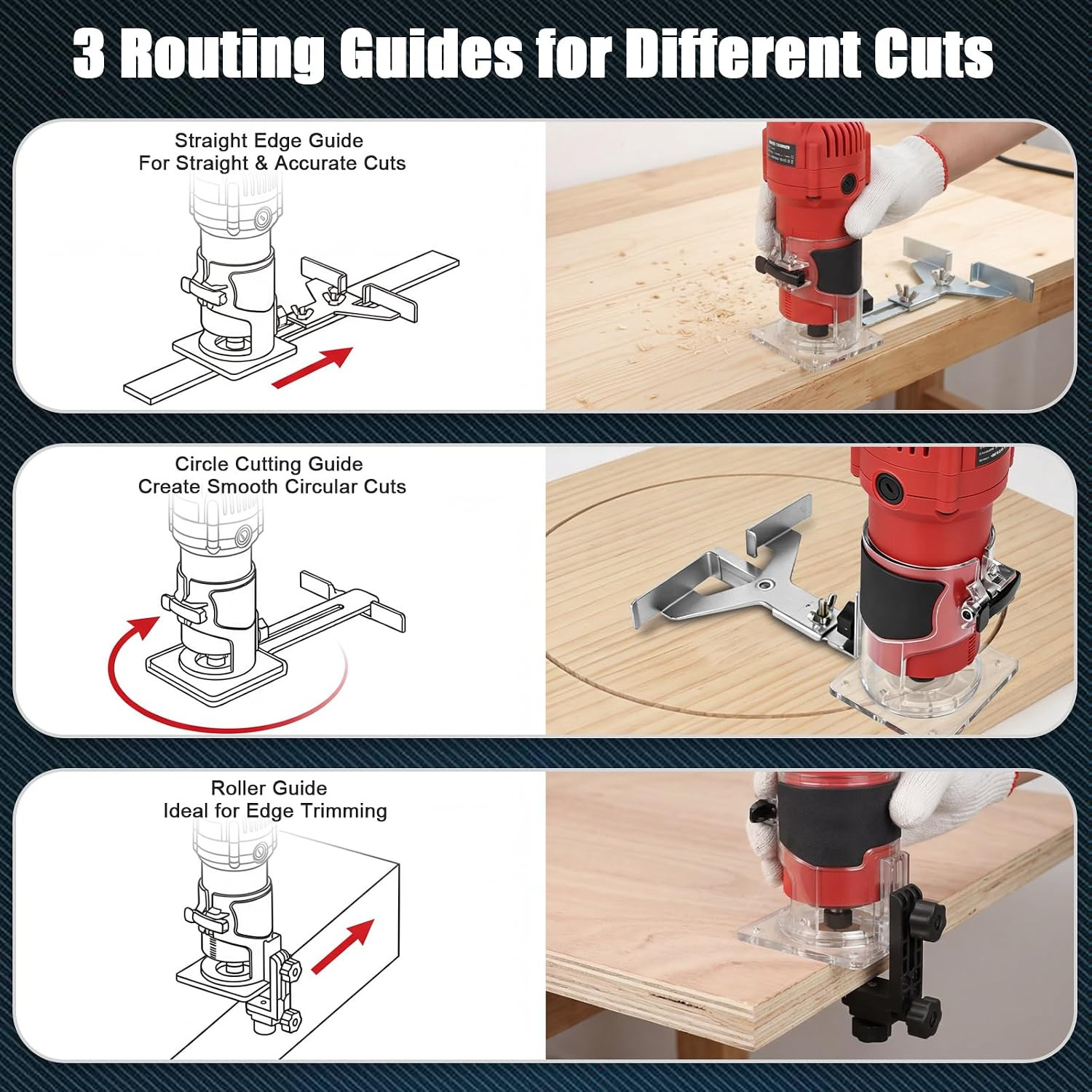 800W Compact Wood Router Tool, 32,000 RPM Electric Palm Router | 1/4&Prime; Collet Han