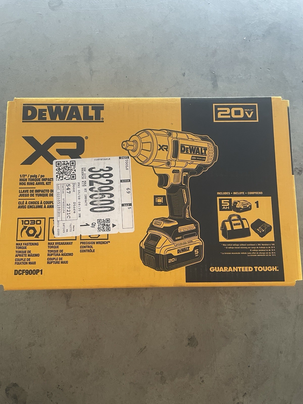 DeWalt 20v Brushless 1/2&Prime; High Torque Impact Wrench Hog Ring Anvil DCF900P1
