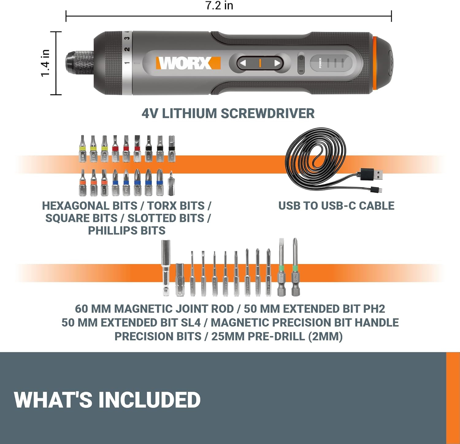 4V Lithium Screwdriver 30-Piece Accessory Kit WX242L