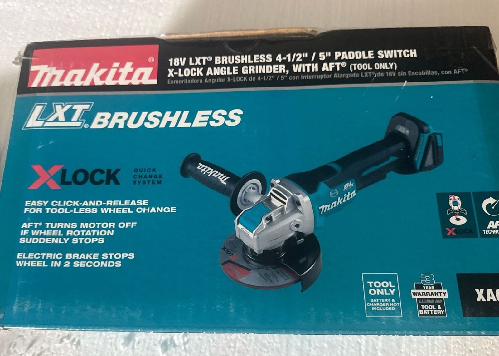 Makita XAG26Z 18V LXT Brushless Cordless 4-1/2&Prime; / 5&Prime; X-LOCK Angle Grinder with A