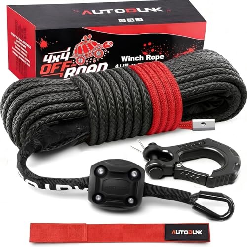 Synthetic Winch Rope – 1/4&Prime; x 50ft 10,000LBS Winch Line 1/4&Prime; winch rope Black