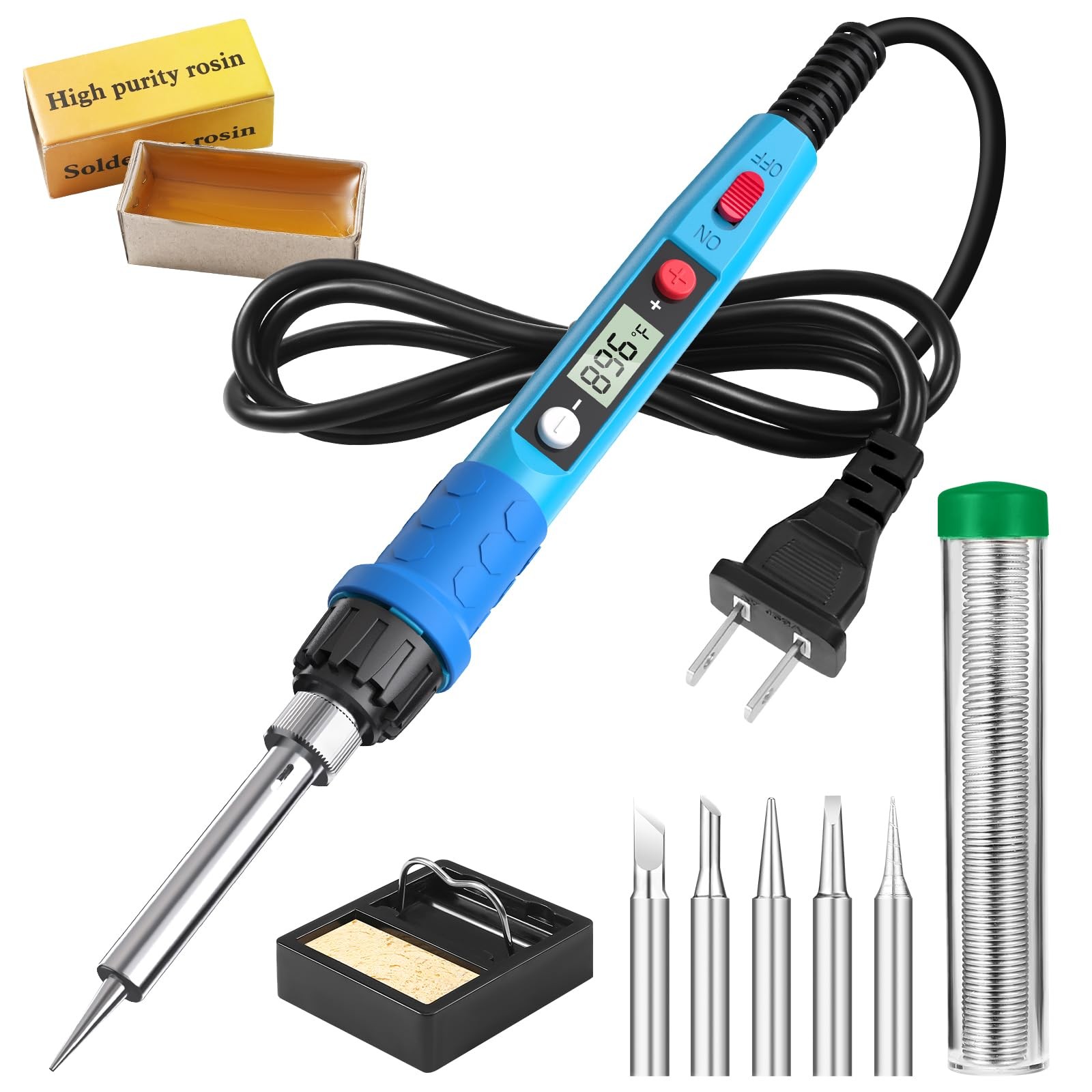 Soldering Iron Kit 80W LCD Digital with Tips Stand Flux Wire for Jewelry
