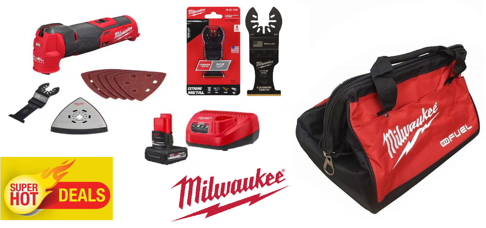Milwaukee 2526-20 M12 FUEL Multi-Tool Kit – 5.0A/H Battery,Chg. & 5 Pc Blade Set