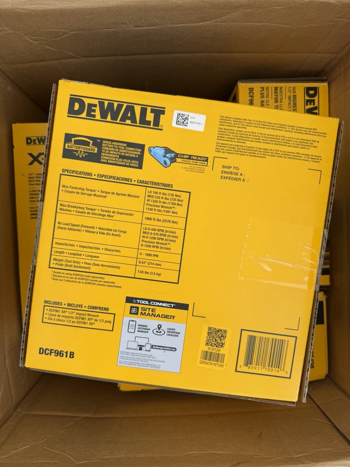 DEWALT DCF961B 1/2 In Hi Torque Impact Wrench 20V MAX XR Cordless Hogs Ring
