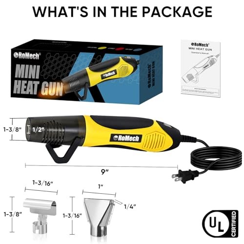 ROMECH 350W Heat Gun Dual Temp 400°F-660°F Crafting Shrink Wrap Tool Yellow