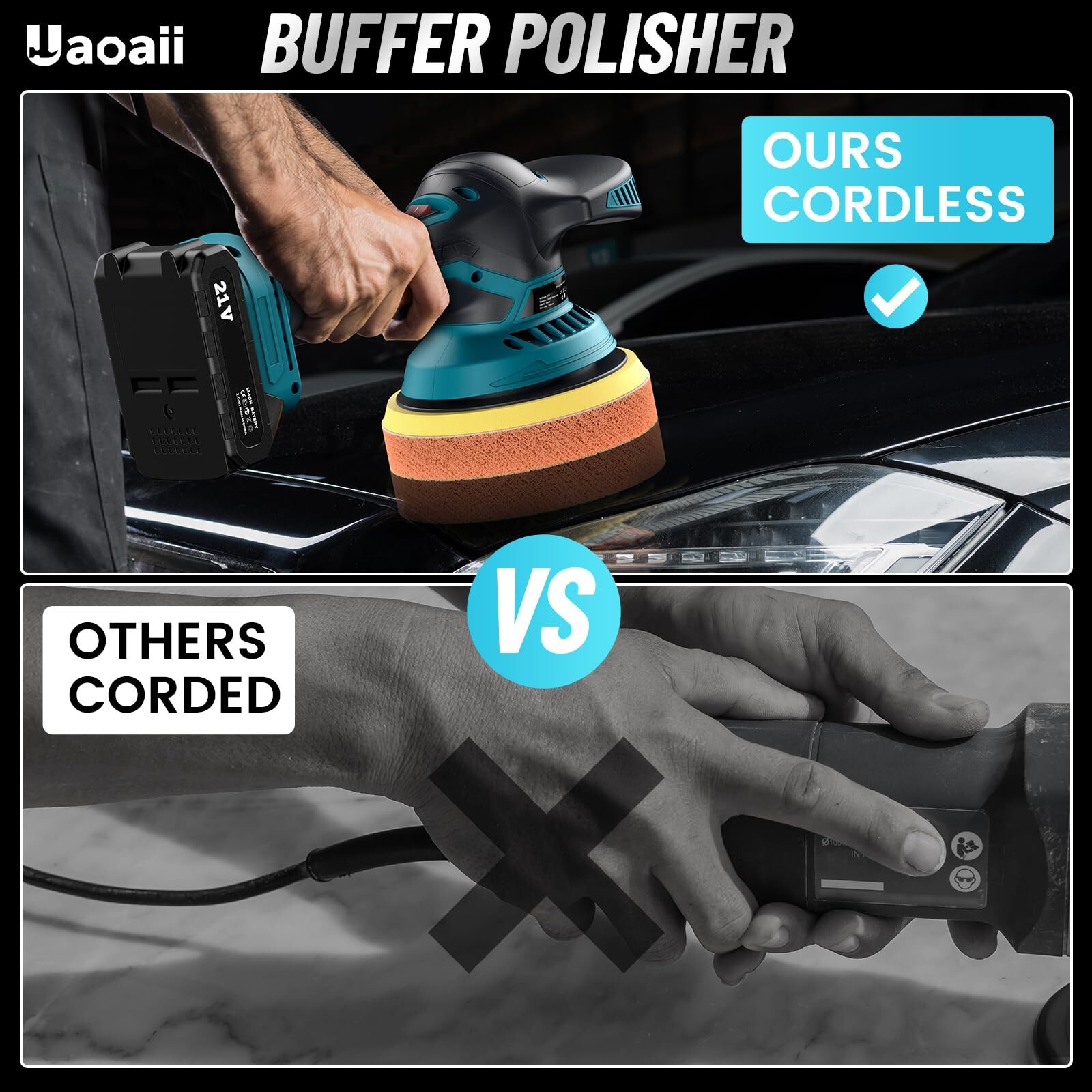 Electric 6&Prime; Car Polisher Buffer Cordless Dual Action Polishing Machine 2 Battery