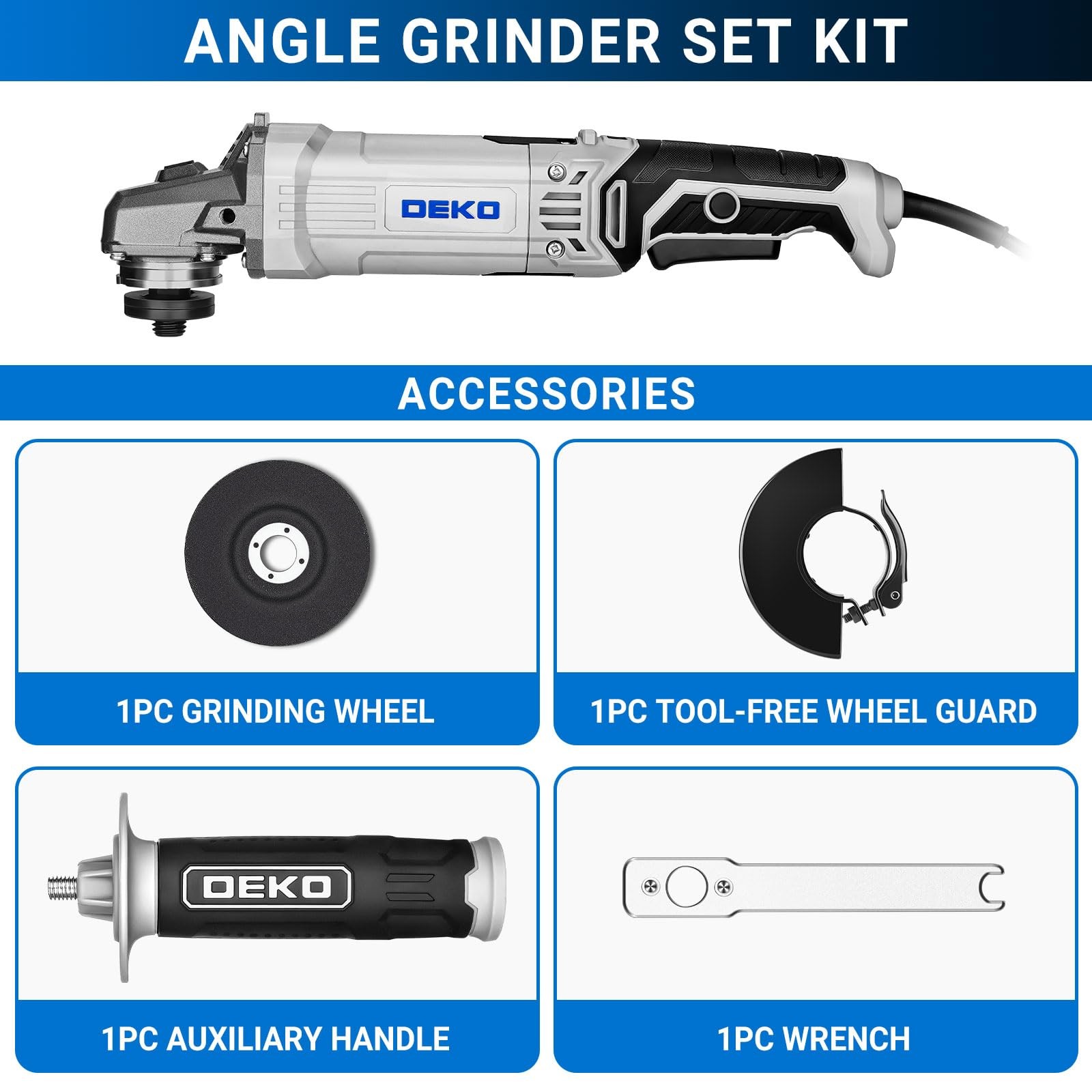 Angle Grinder Electric Power Tool: DEKOPRO 4-1/2 Inch 7.5-Amp Hand Corded Ang…