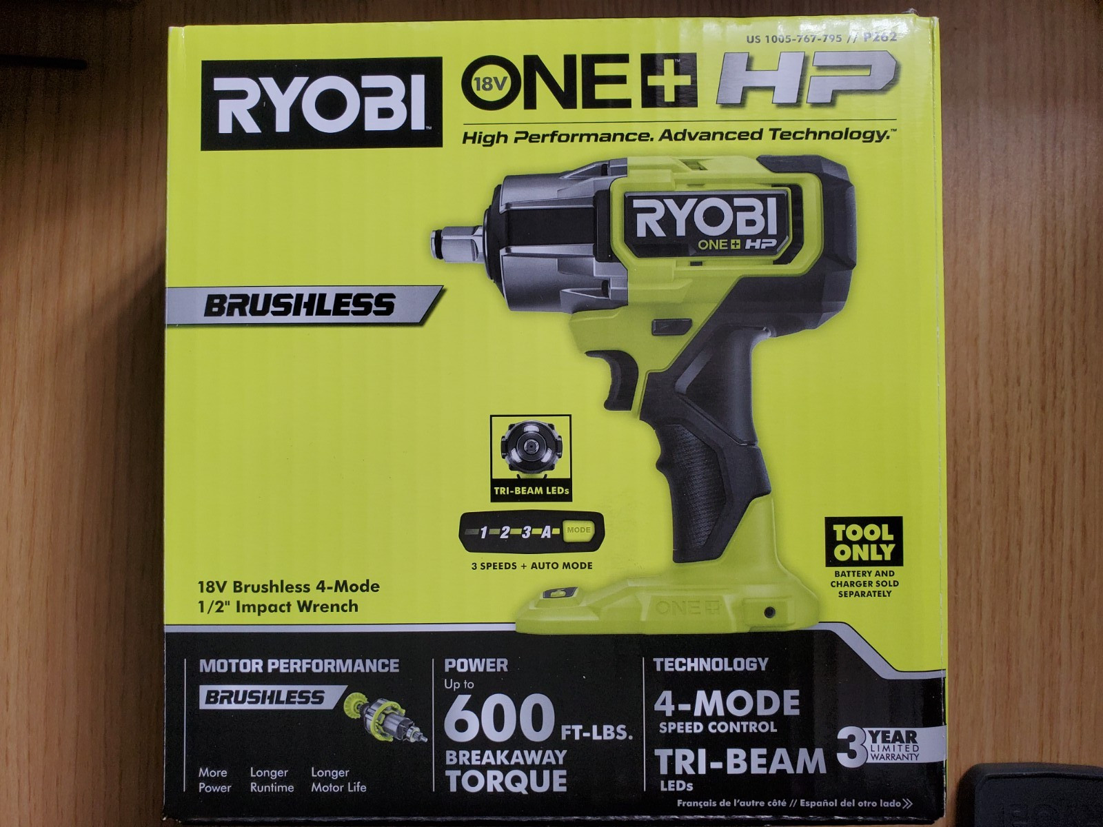 Ryobi ONE+ HP 18V Brushless 4-Mode 1/2&Prime; Impact Wrench P262 NEW (tool only)