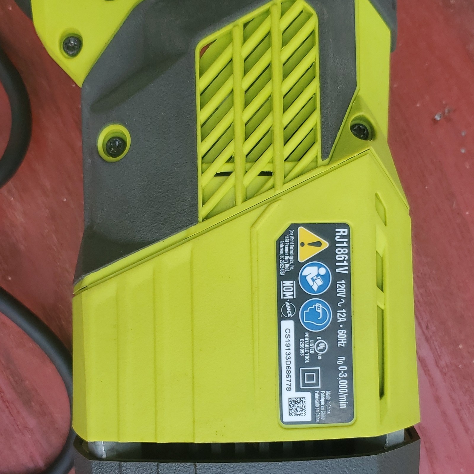 Ryobi RJ186V 12A 120V Corded Variable Speed Reciprocating Saw
