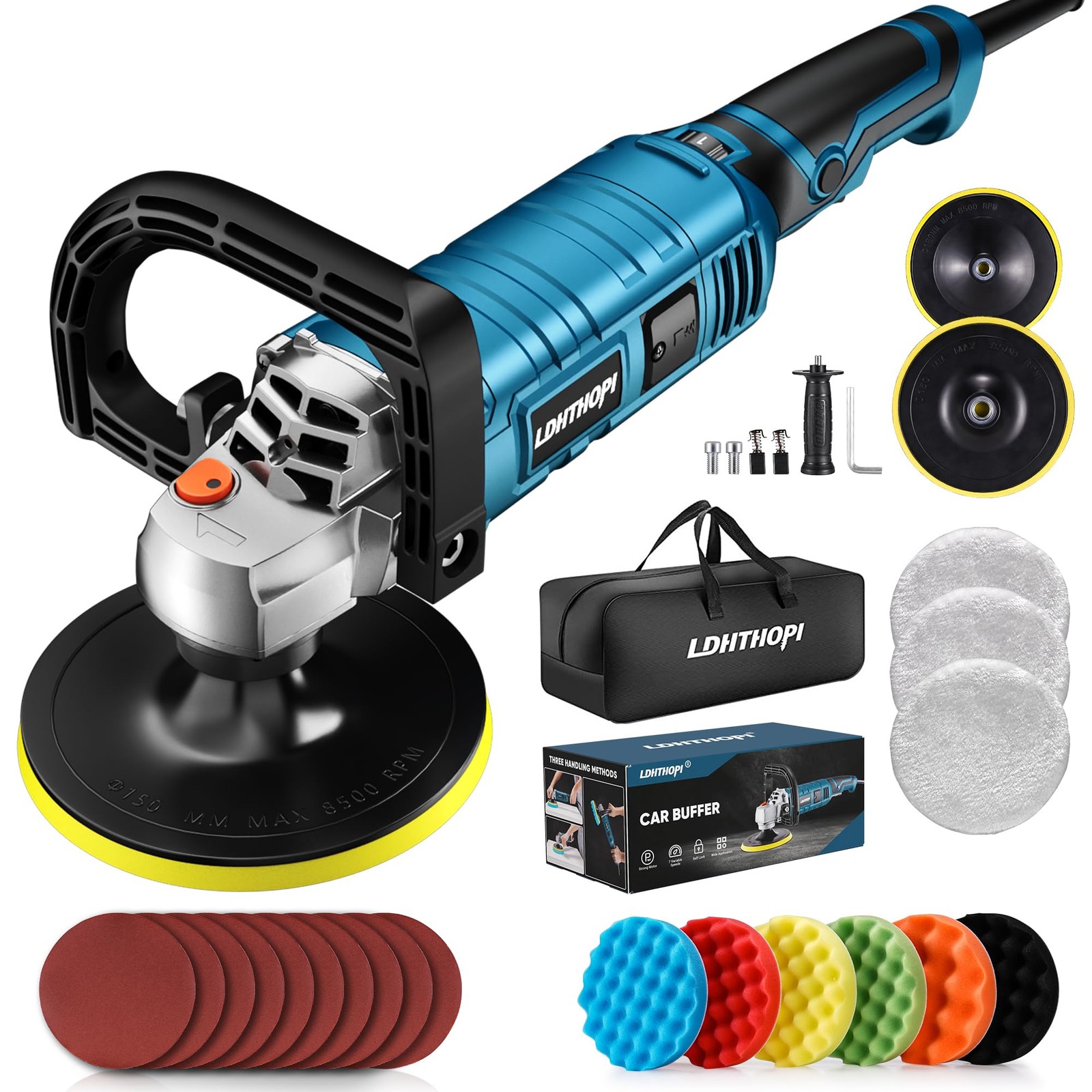 LDHTHOPI Buffer Polisher 1600W 7 Inch/6 Inch Rotary Buffer Polisher Waxer 7
