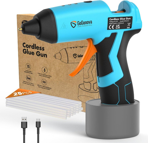 GoGonova Cordless Hot Glue Gun, 15s Fast Preheating with 2Ah 2Ah, Blue