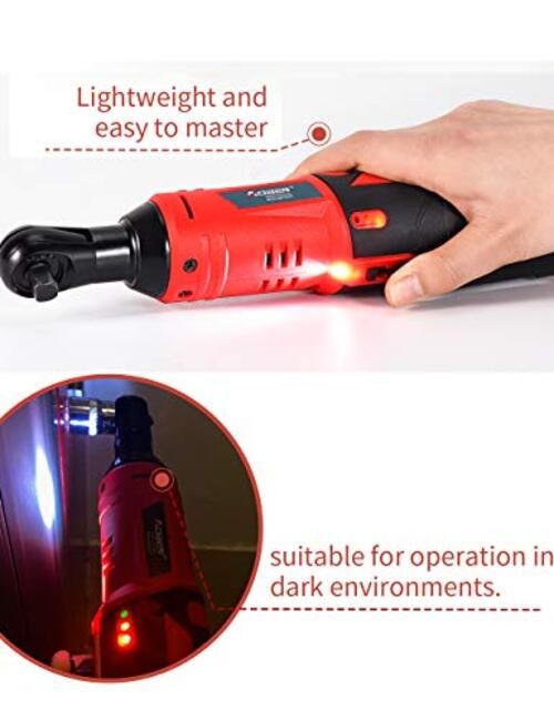 Cordless Electric Ratchet Wrench Set, 3/8&Prime; 12V Power 3/8&Prime; 12V with 2 Batteries