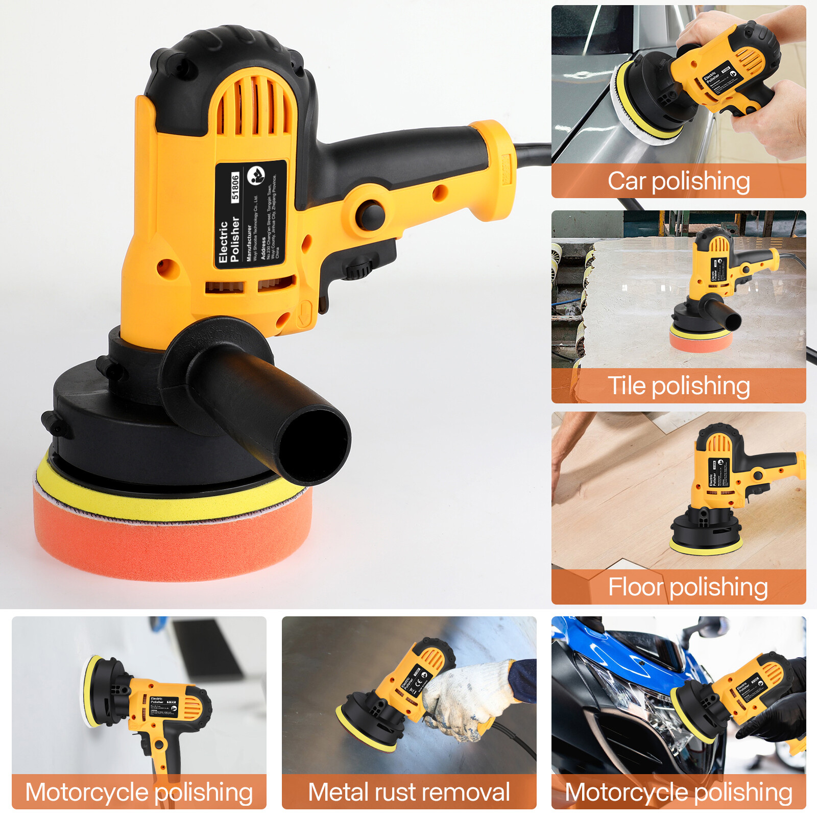 800W Car Polisher Buffer Sander Polishing Machine Kit Waxing with 5&Prime; Pad Bonnet