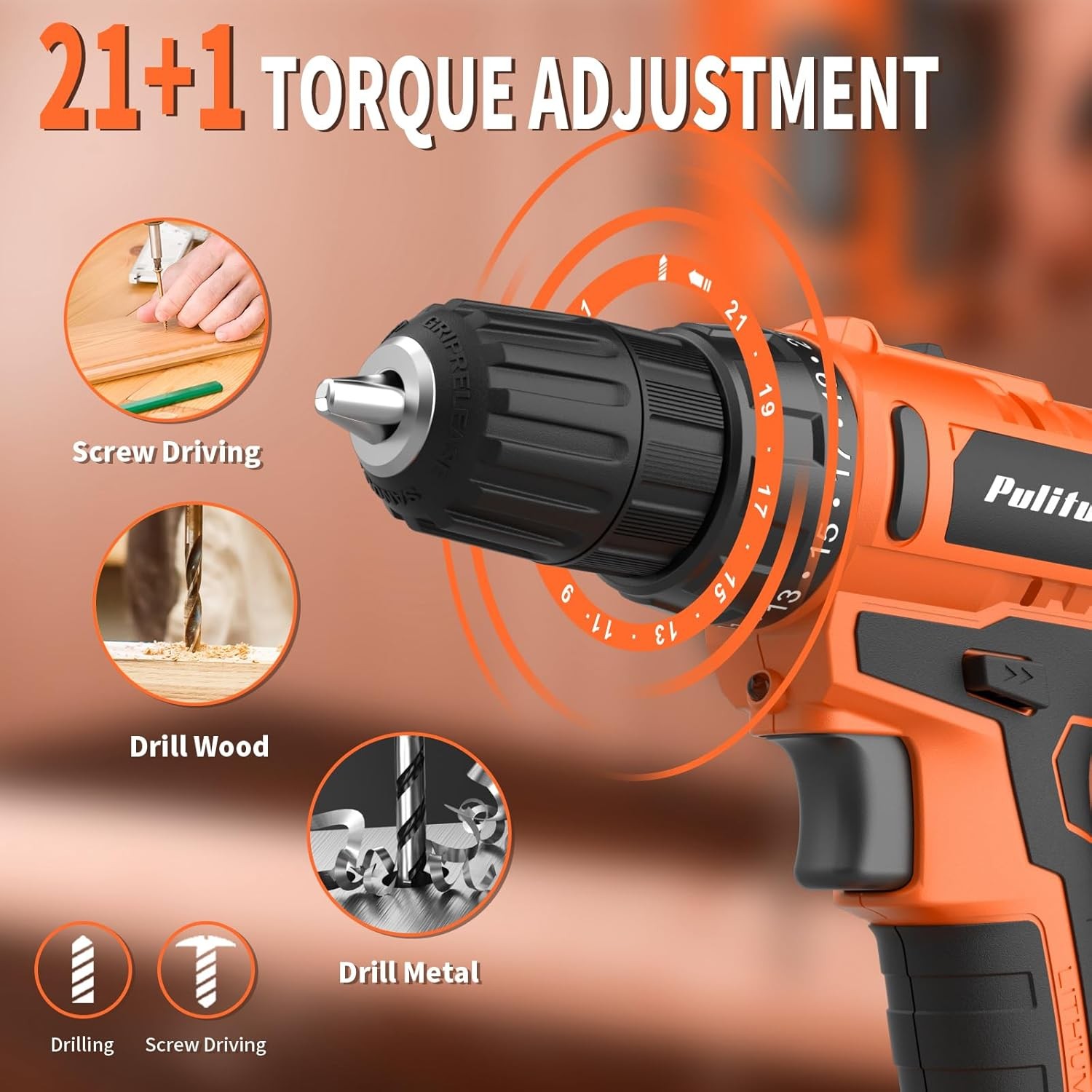 20V Cordless Drill/Driver,2 Battery Electric Screwdriver,30Nm Power Drill Driver