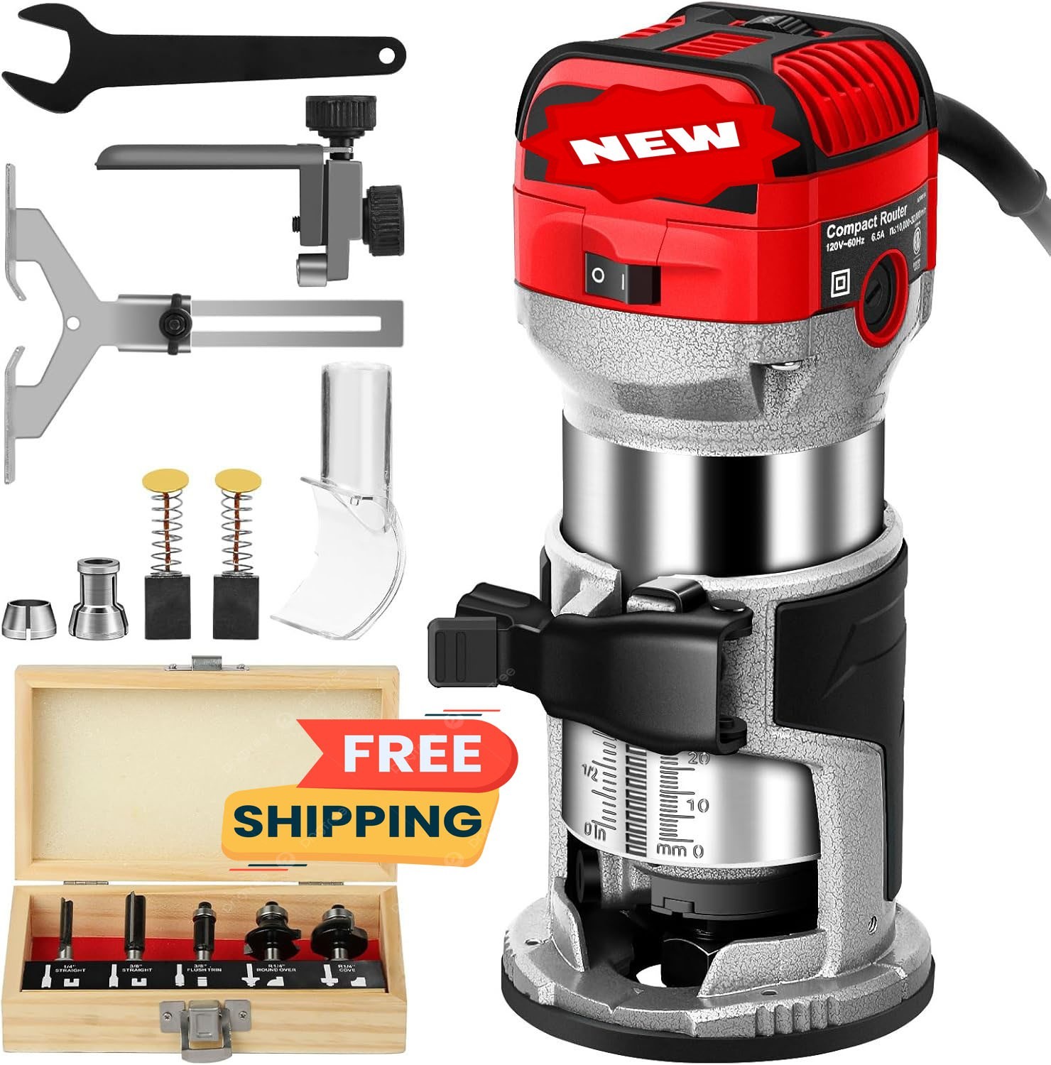 Fresadora compacta de 6.5 A y 1.25 HP para carpintería, fresadora de madera con