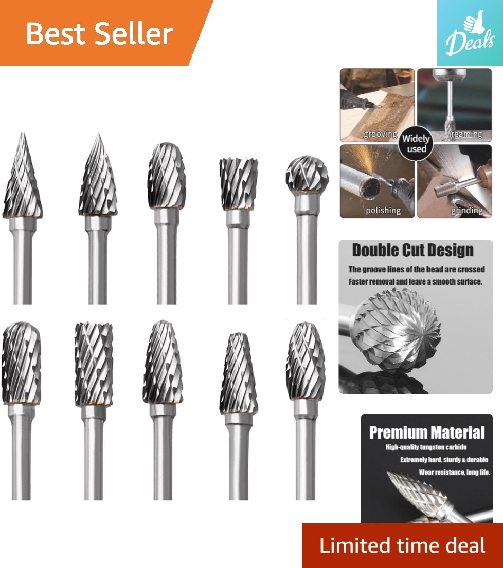 10PCS Tungsten Steel Rotary Burr Set – Ideal for Engraving & Drilling