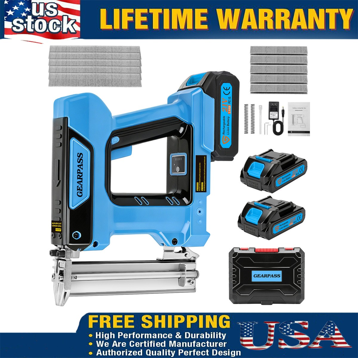 GEARPASS Battery Powered Brad Nailer 2 in 1 Staple Gun 18 GA Woodworking Tool