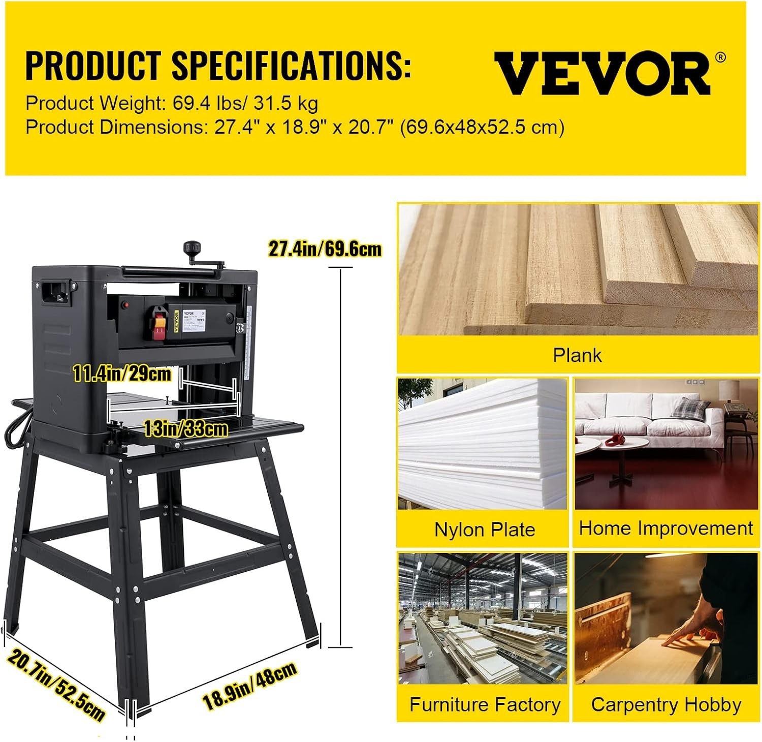 Robust 13-Inch Benchtop Planer for Professional Woodworking Efficiency – 2000W