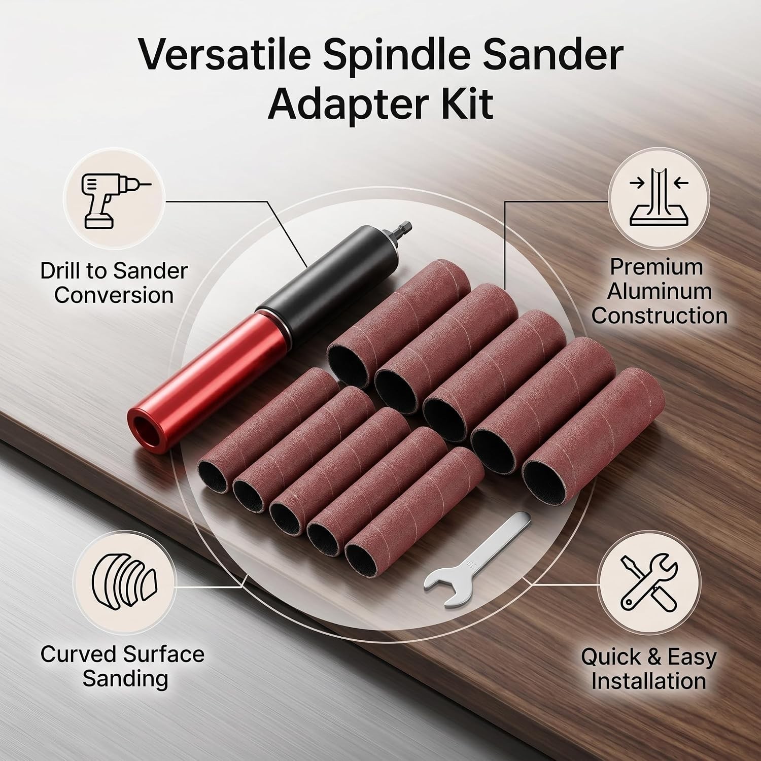 Spindle Sander Adapter Power Drill Spindle Sander Kit with 10Pcs Sandpaper Sl…