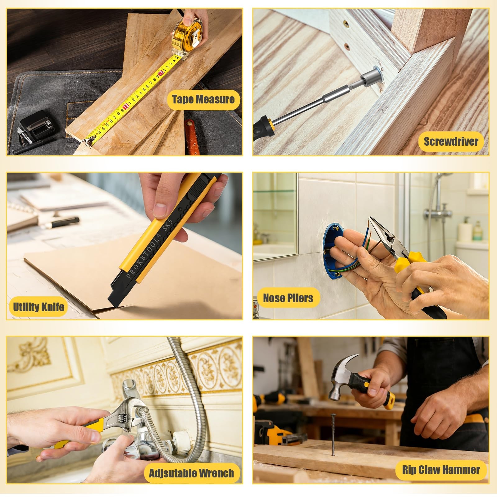 Sundpey 166-PC Small Basic Home Tool Kit Set with 12V standard, Yellow