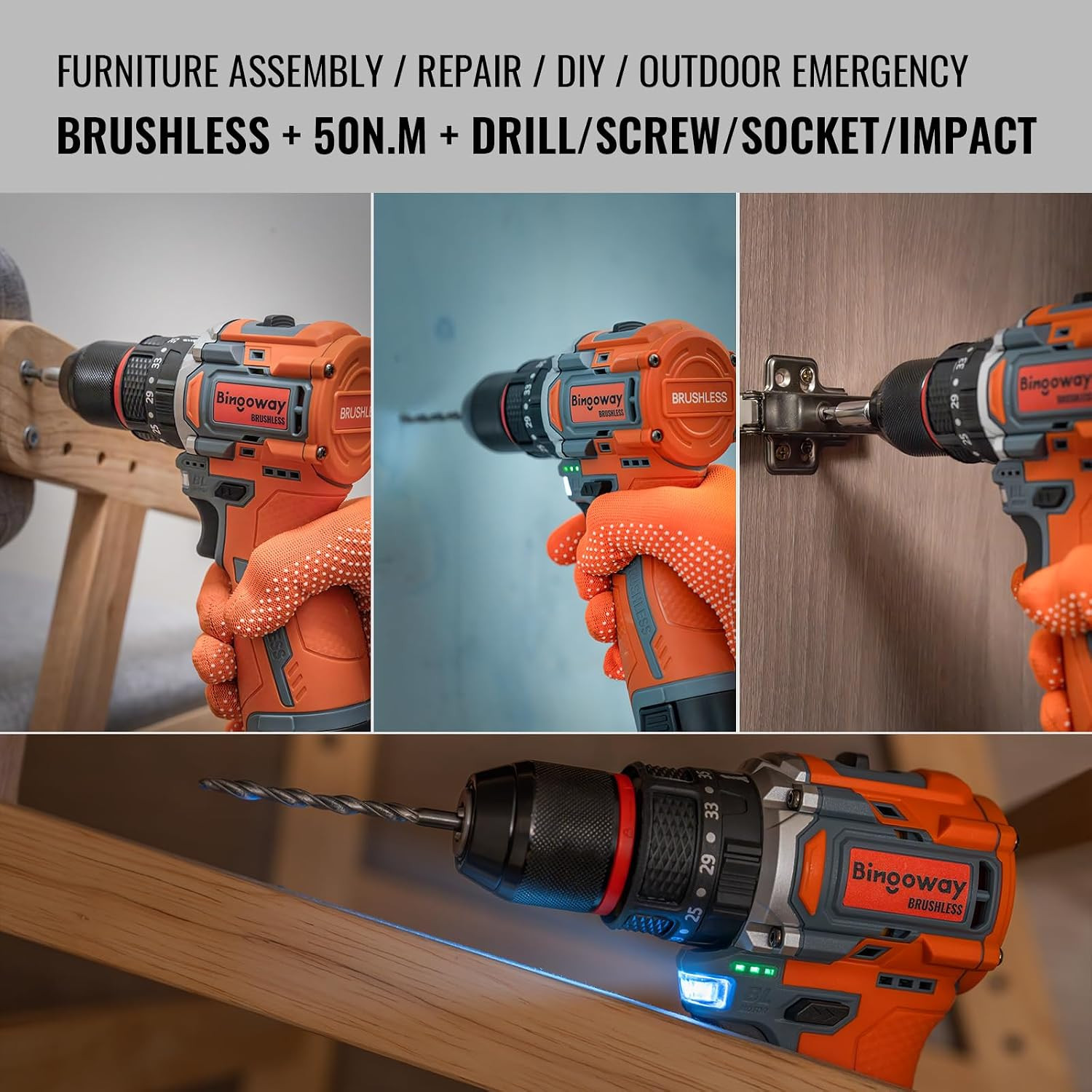 Brushless Cordless Drill Set, 16.8V 4-In-1 Electric Drill Driver with Impact Fun