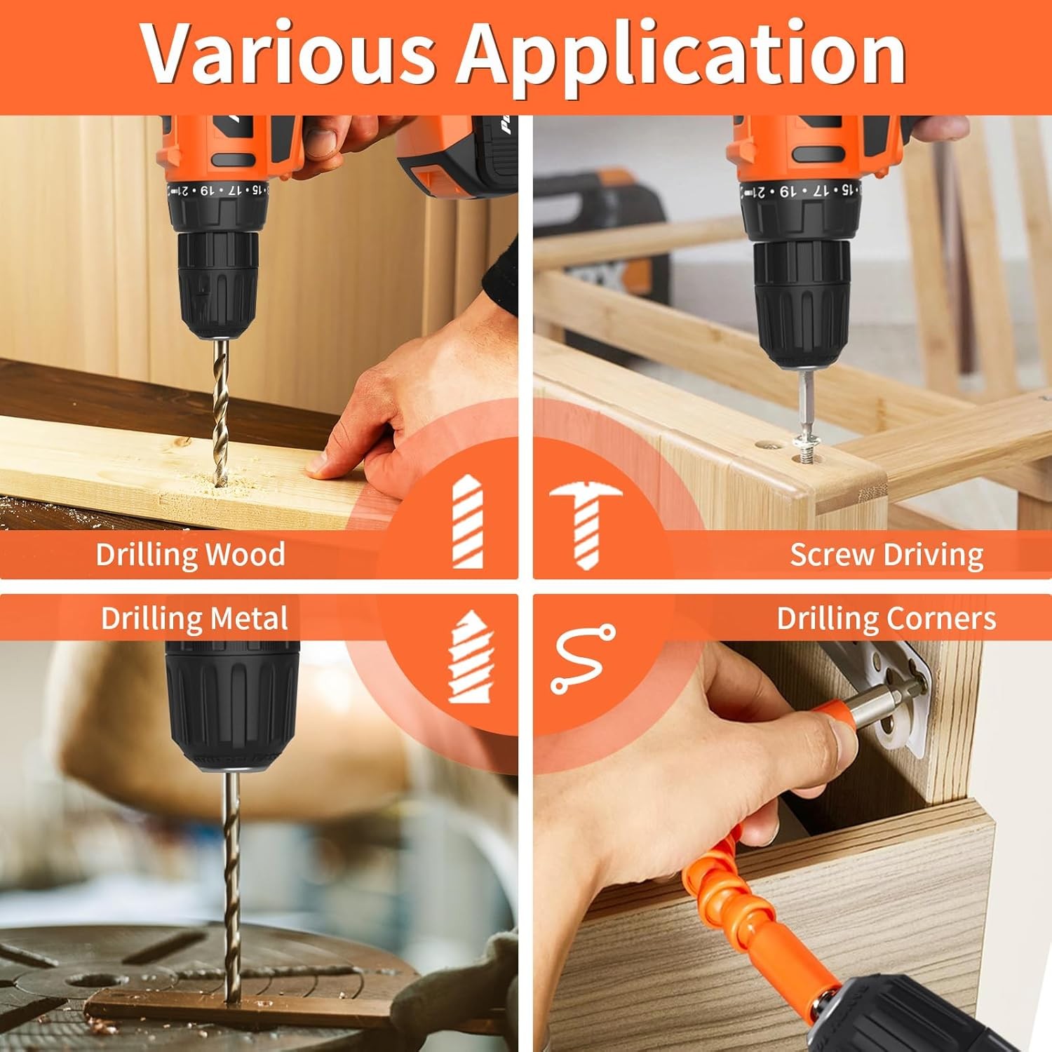 20V Cordless Drill/Driver,2 Battery Electric Screwdriver,30Nm Power Drill Driver