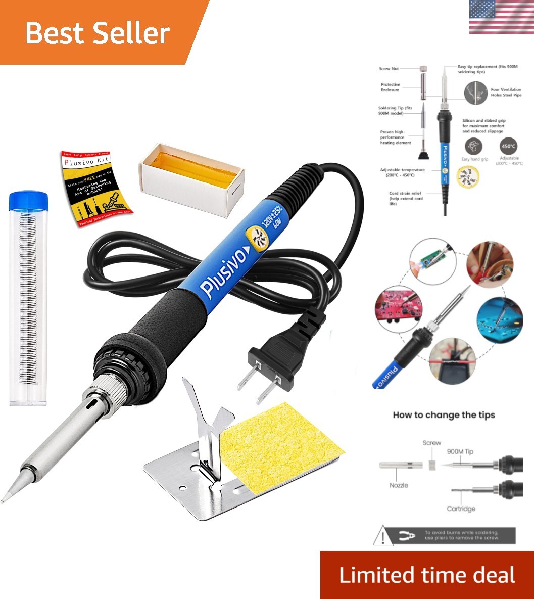 60W Adjustable Soldering Iron Kit – 5-in-1 Electronics Repair Starter Set