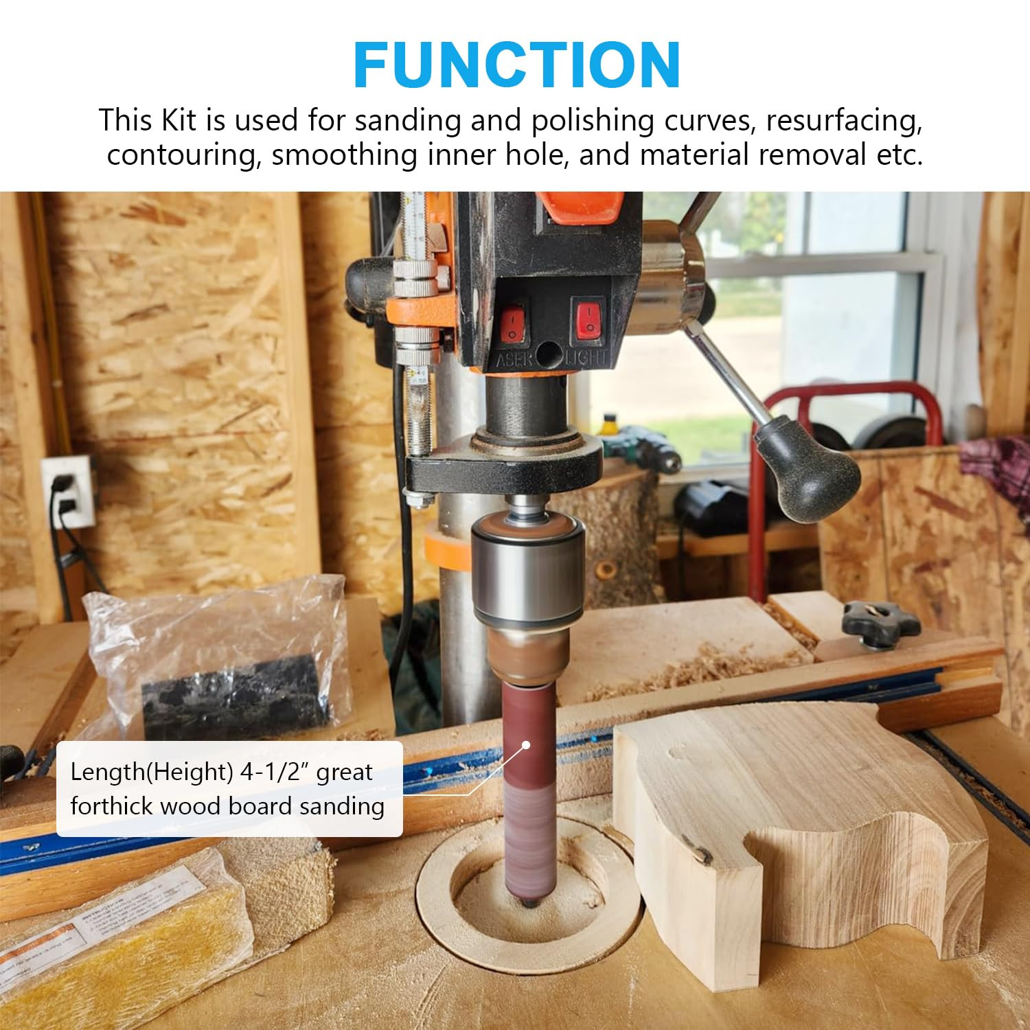 Spindle Sander Adaptor 4-1/2&Prime; X 1/2&Prime; w/ Rubber Drum Kit OD 3/4&Prime;, 1&Prime;, 1-1/2&Prime;