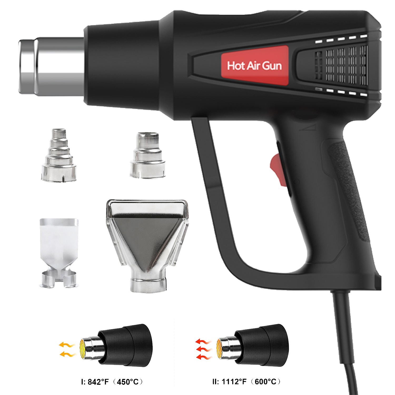 Heat Guns Heavy Duty Fast Heat Hot Air Gun Kit with 4 Nozzles Dual Temp Setting
