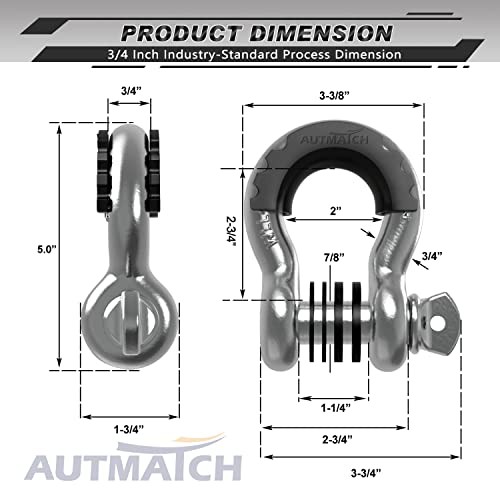 D Ring Shackle 3/4&Prime; Shackles (2 Pack) 41,887Ibs 3/4&Prime; D Ring Shackles Silver