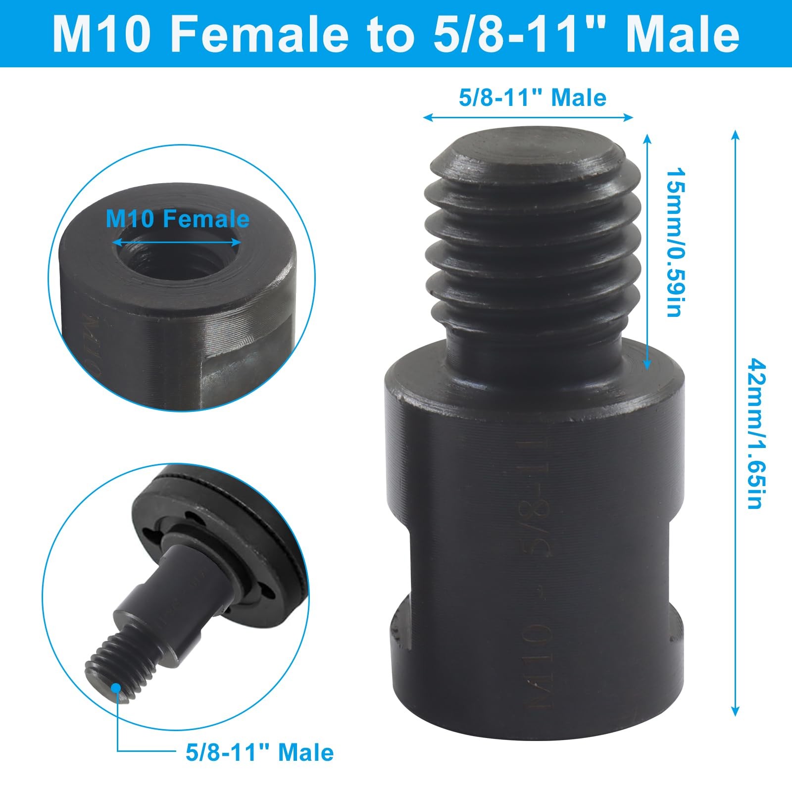 OSVJE 2 Pcs Angle Grinder Converter M10/M14 Female to 5/8&Prime;-11 Male, Black