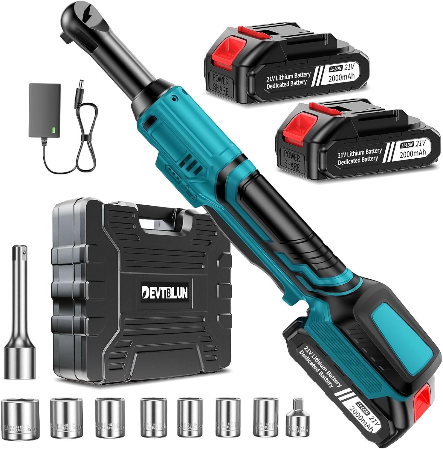 21V Electric Ratchet Wrench Set,60FT-LBS (80N.m) Extended Cordless Ratchet