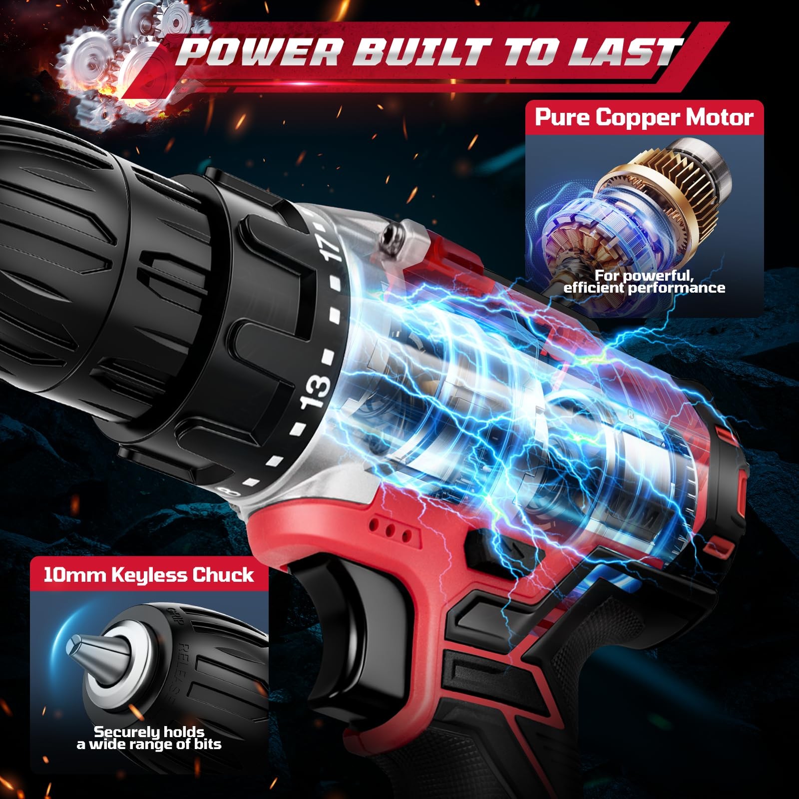 20V Cordless Drill Set,Electric Power Cordless,Power Red-double